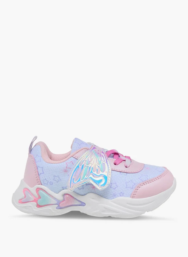 JUNIORS Girls Butterfly Accent Light-Up Sneakers with Hook and Loop Closure