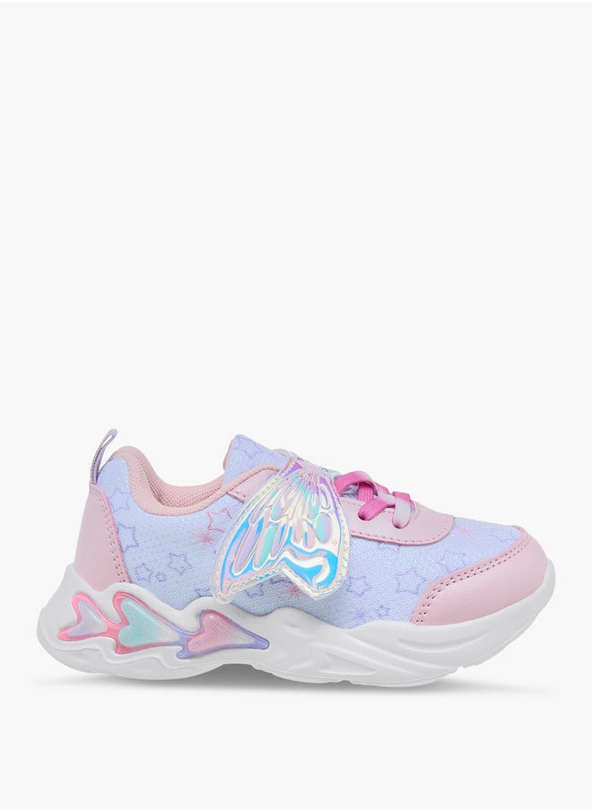 JUNIORS Girls Butterfly Accent Light-Up Sneakers with Hook and Loop Closure  - Image 3