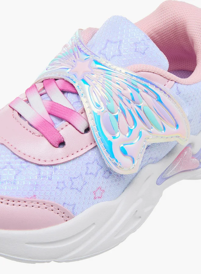 JUNIORS Girls Butterfly Accent Light-Up Sneakers with Hook and Loop Closure