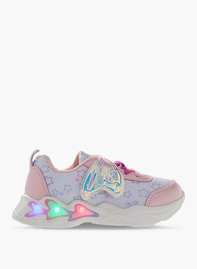 JUNIORS Girls Butterfly Accent Light-Up Sneakers with Hook and Loop Closure