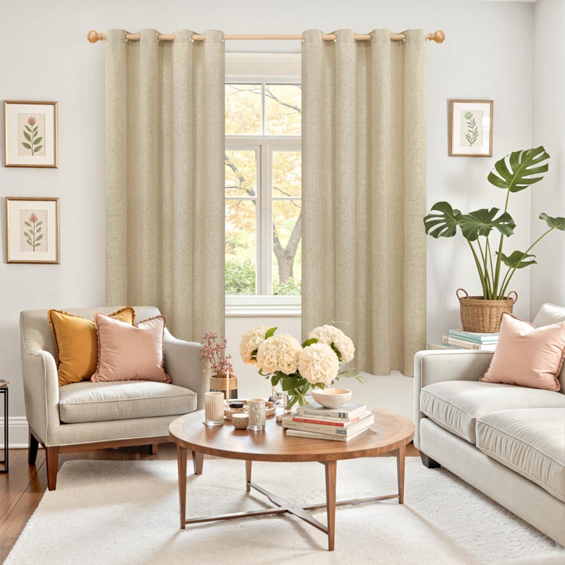 YoungsTex Grommet Linen Curtains 63 Inch Length 2 Panels for Living Room, Burlap Light Filtering Drapes No See Through for Bedroom Farmhouse, 52 X 63 Inch - Image 2