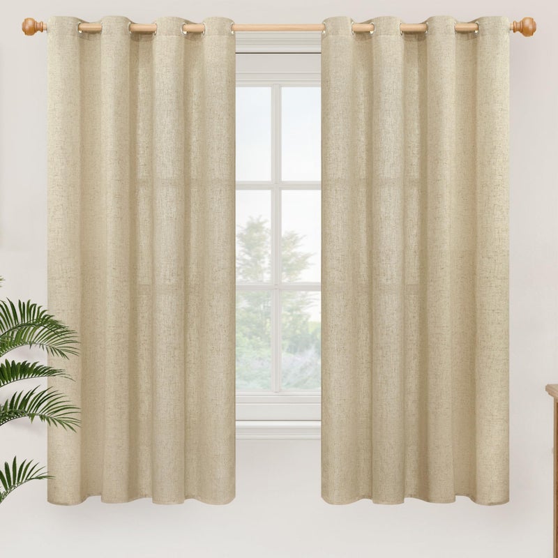 YoungsTex Grommet Linen Curtains 63 Inch Length 2 Panels for Living Room, Burlap Light Filtering Drapes No See Through for Bedroom Farmhouse, 52 X 63 Inch - Image 1