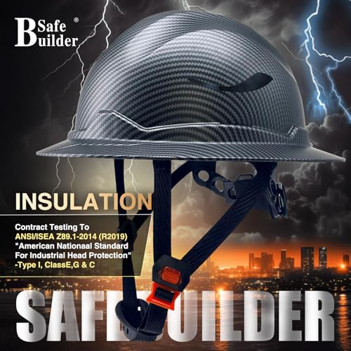 SAFEBUILDER G1E Construction Full Brim Hard Hats ANSI Class E HDPE Safety Helmet Hardhats Sunshade Industrial Head Protection (1, Matte Black Class E) - Image 5
