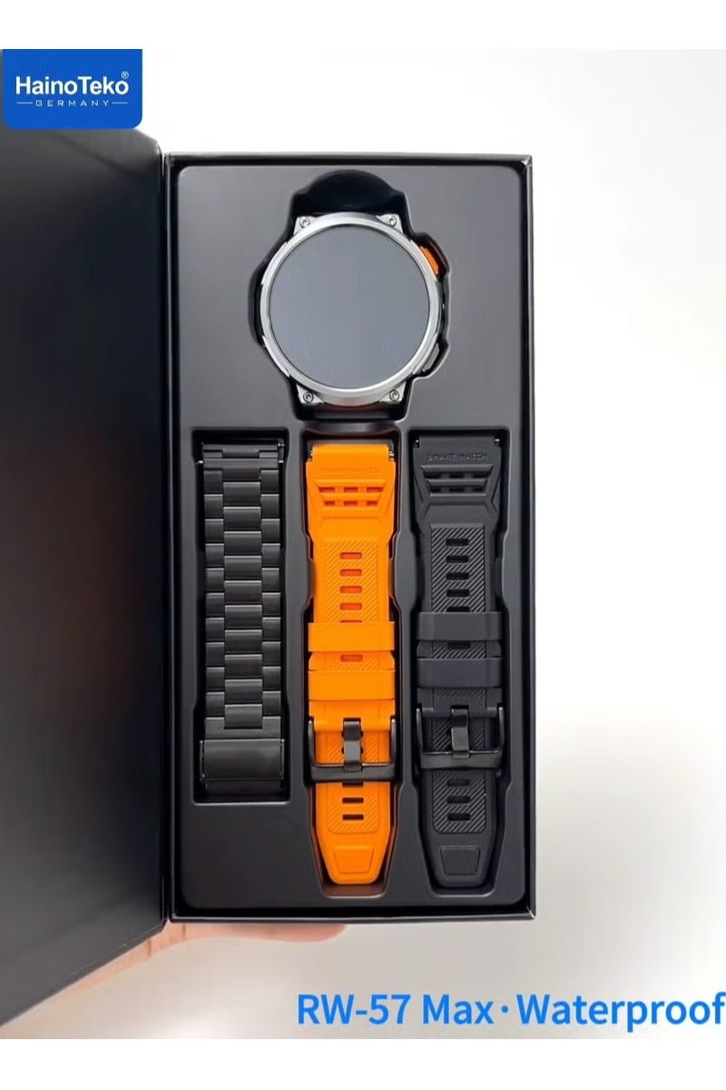 Haino Teko RW-57 Max Smartwatch for Men – Large AMOLED Display, Waterproof, Built-in Flashlight, 3 Straps & Charging Cable – Rugged Design - Image 2