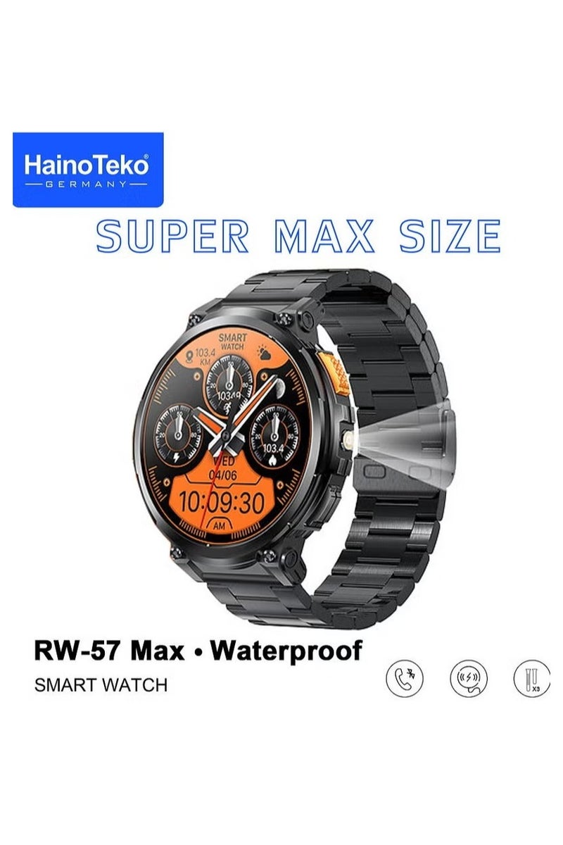 Haino Teko RW-57 Max Smartwatch for Men – Large AMOLED Display, Waterproof, Built-in Flashlight, 3 Straps & Charging Cable – Rugged Design - Image 3