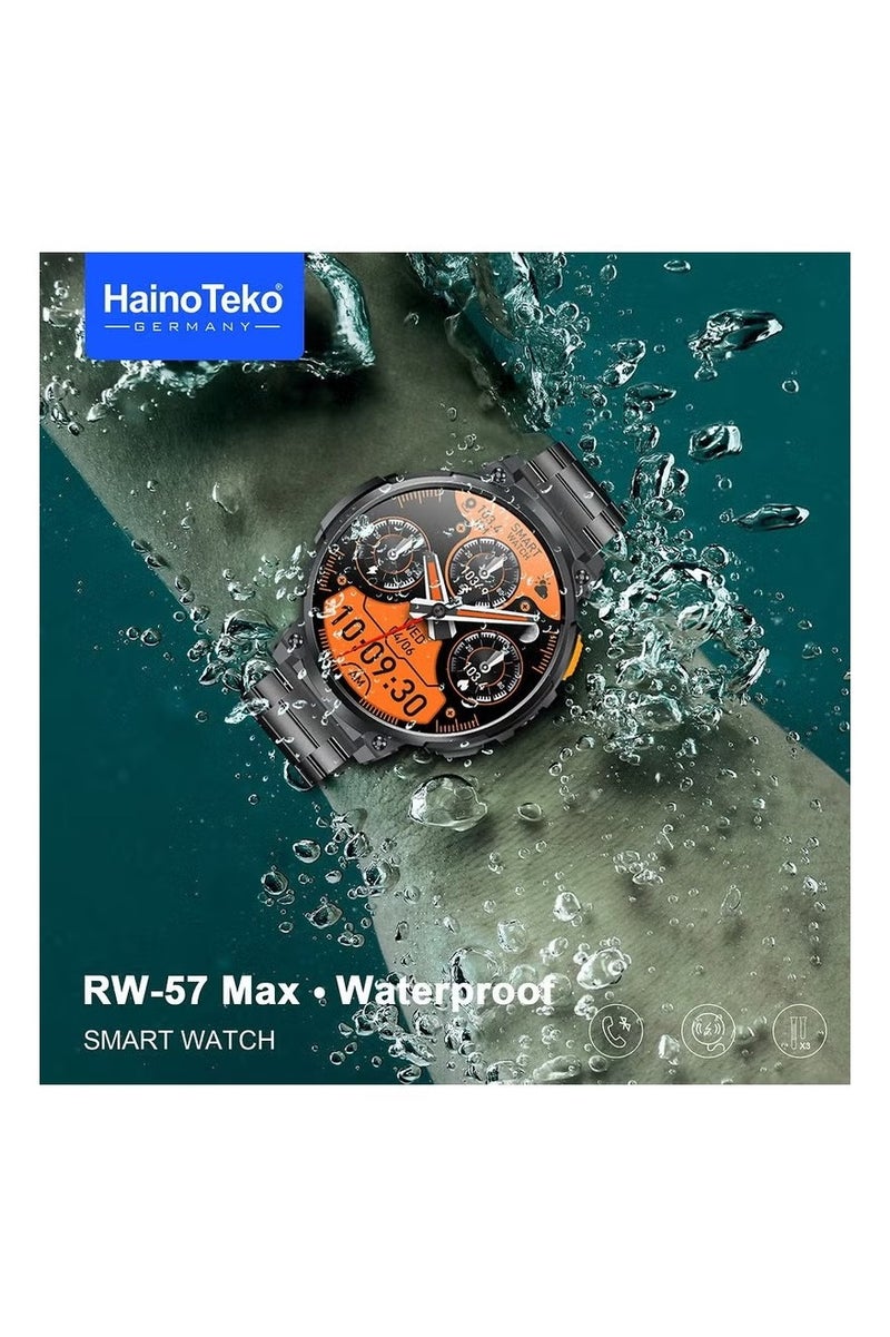 Haino Teko RW-57 Max Smartwatch for Men – Large AMOLED Display, Waterproof, Built-in Flashlight, 3 Straps & Charging Cable – Rugged Design - Image 4