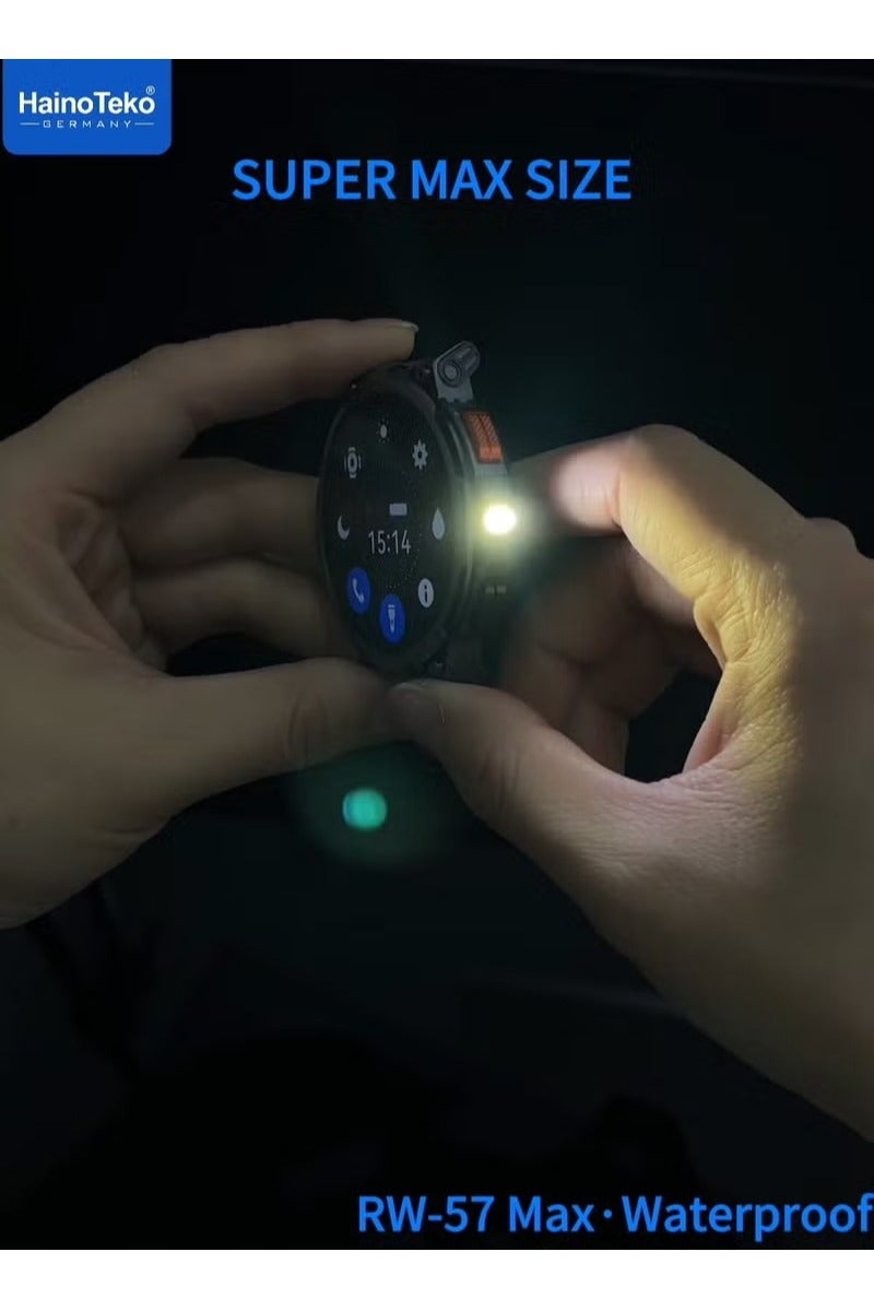 Haino Teko RW-57 Max Smartwatch for Men – Large AMOLED Display, Waterproof, Built-in Flashlight, 3 Straps & Charging Cable – Rugged Design - Image 5