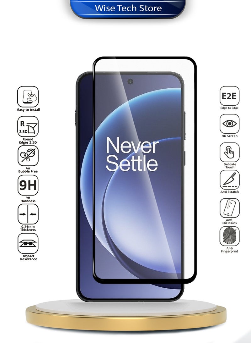 دبليو تيك واقي شاشة زجاجي مقوّى كامل الغطاء بكامل الغراء لسلسلة OnePlus 15R 5G 2025 Premium E2E (MSGECN) - شفاف/أسود - Image 2