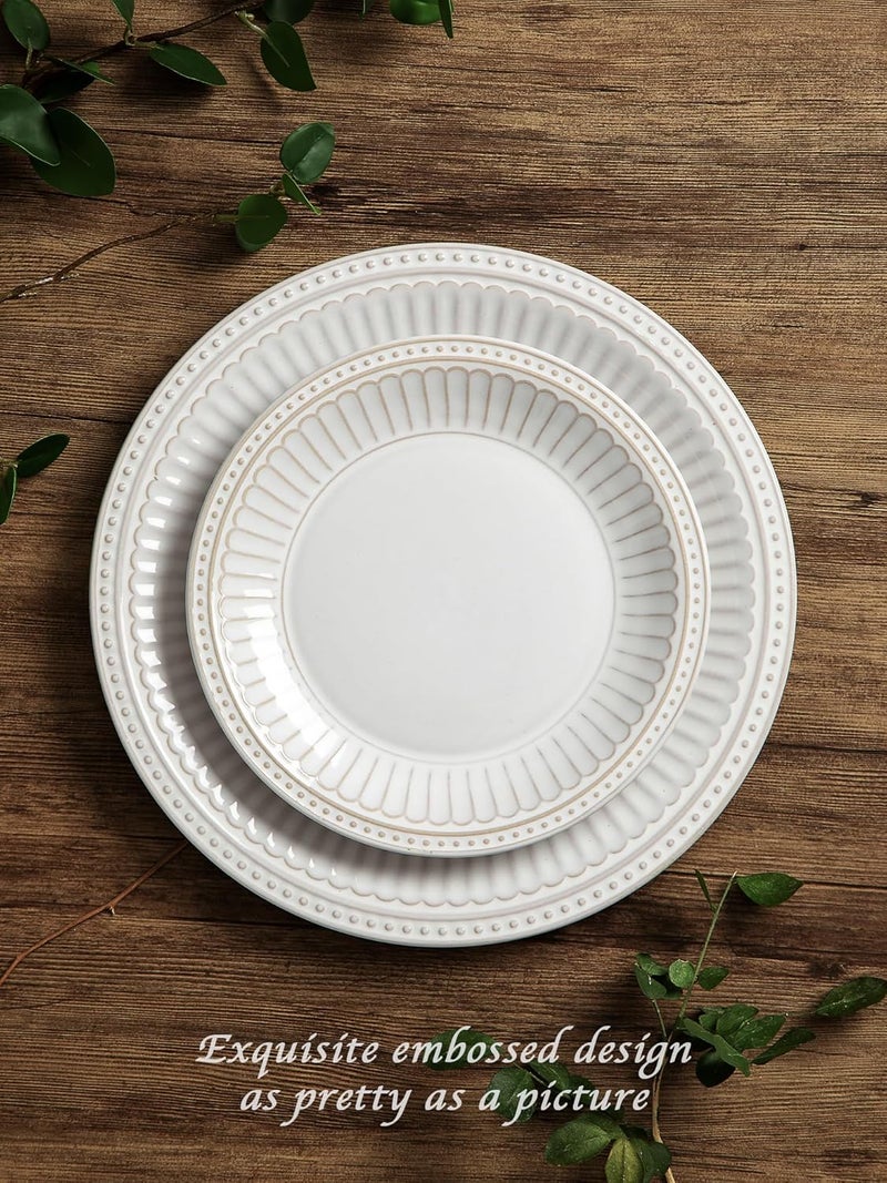 Famiware مجموعة أطباق وأوعية فامي وير للحديقة 18 قطعة طقم أطباق لـ 6 أشخاص مقاوم للخدش آواني مطبخ آواني طعام آمنة في الميكروويف وغسالة الصحون زجاجة تفاعلية وخزف مزخرف أبيض - Image 4