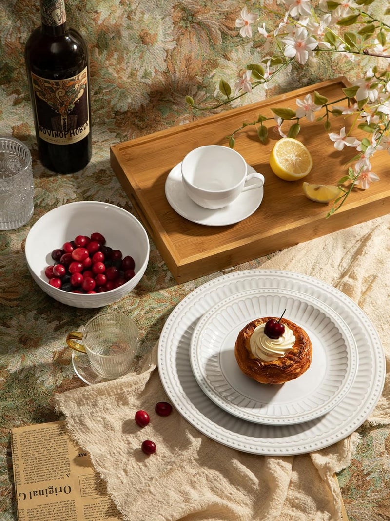 Famiware مجموعة أطباق وأوعية فامي وير للحديقة 18 قطعة طقم أطباق لـ 6 أشخاص مقاوم للخدش آواني مطبخ آواني طعام آمنة في الميكروويف وغسالة الصحون زجاجة تفاعلية وخزف مزخرف أبيض - Image 2