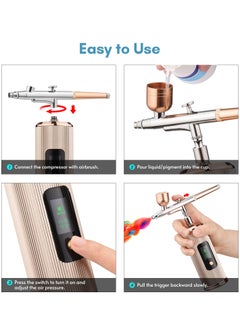 Generic Portable Airbrush Kit with Compressor, Handheld Cordless Air Brush Pen, with LCD Screen, Dual-Action, 3-level Adjustable Pressure, Built-in Battery  - Image 2