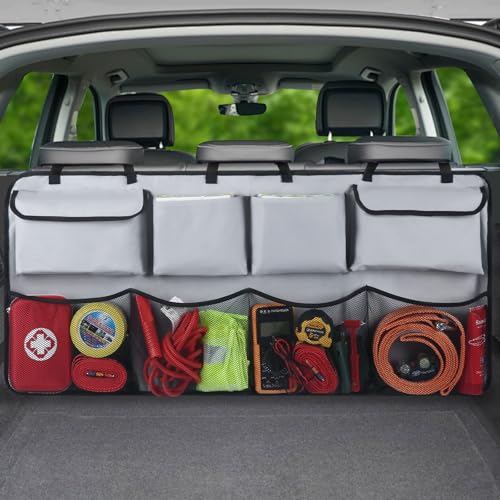 Snuopfy Car Trunk Organizer & Backseat Hanging Organizer with 8 Large Storage Bags - Super Capacity Storage Solution for SUVs, Trucks, Vans, and Cars - Ultimate Car Organization for a Clutter-Free Space-Grey - Image 1