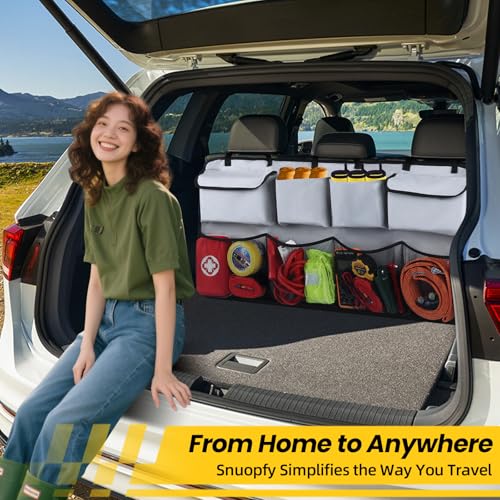 Snuopfy Car Trunk Organizer & Backseat Hanging Organizer with 8 Large Storage Bags - Super Capacity Storage Solution for SUVs, Trucks, Vans, and Cars - Ultimate Car Organization for a Clutter-Free Space-Grey - Image 5