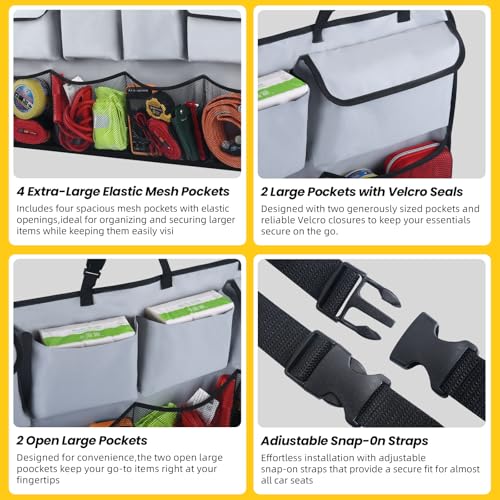 Snuopfy Car Trunk Organizer & Backseat Hanging Organizer with 8 Large Storage Bags - Super Capacity Storage Solution for SUVs, Trucks, Vans, and Cars - Ultimate Car Organization for a Clutter-Free Space-Grey - Image 4