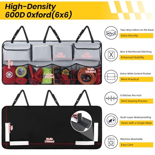 Snuopfy Car Trunk Organizer & Backseat Hanging Organizer with 8 Large Storage Bags - Super Capacity Storage Solution for SUVs, Trucks, Vans, and Cars - Ultimate Car Organization for a Clutter-Free Space-Grey - Image 3
