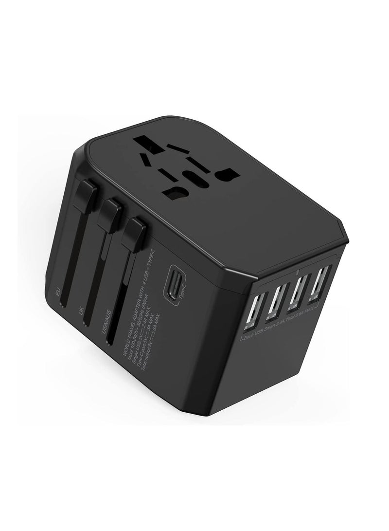 Universal International Travel Power Adapter with 3 USB + 1 Type C Charging Ports, European Adapter, Worldwide AC Outlet Plugs Adapters for Europe, UK, US, AU - Image 1