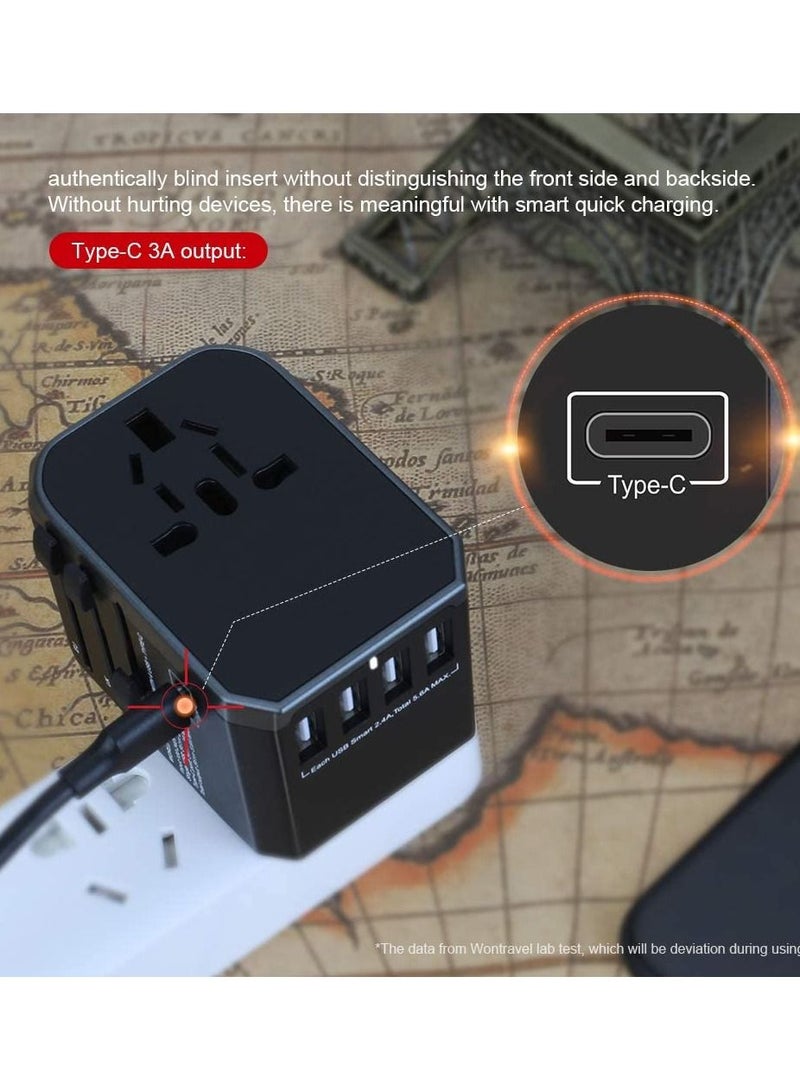 Universal International Travel Power Adapter with 3 USB + 1 Type C Charging Ports, European Adapter, Worldwide AC Outlet Plugs Adapters for Europe, UK, US, AU - Image 2