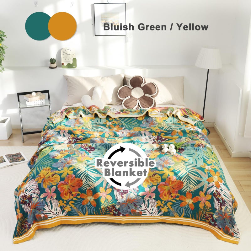 MSGKV Boho Throw Blanket for Couch and Sofa Cotton Blankets for Living Room Bedroom Reversable Florals Throw 60"x80" Spring Breathable Cozy Blankets - Image 2