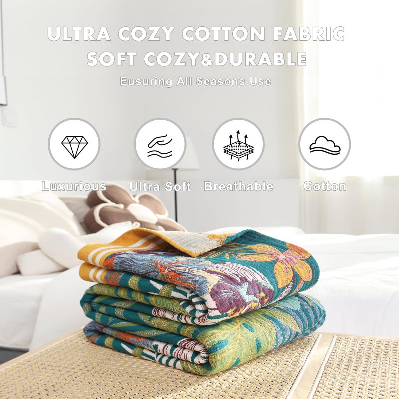 MSGKV Boho Throw Blanket for Couch and Sofa Cotton Blankets for Living Room Bedroom Reversable Florals Throw 60"x80" Spring Breathable Cozy Blankets - Image 5