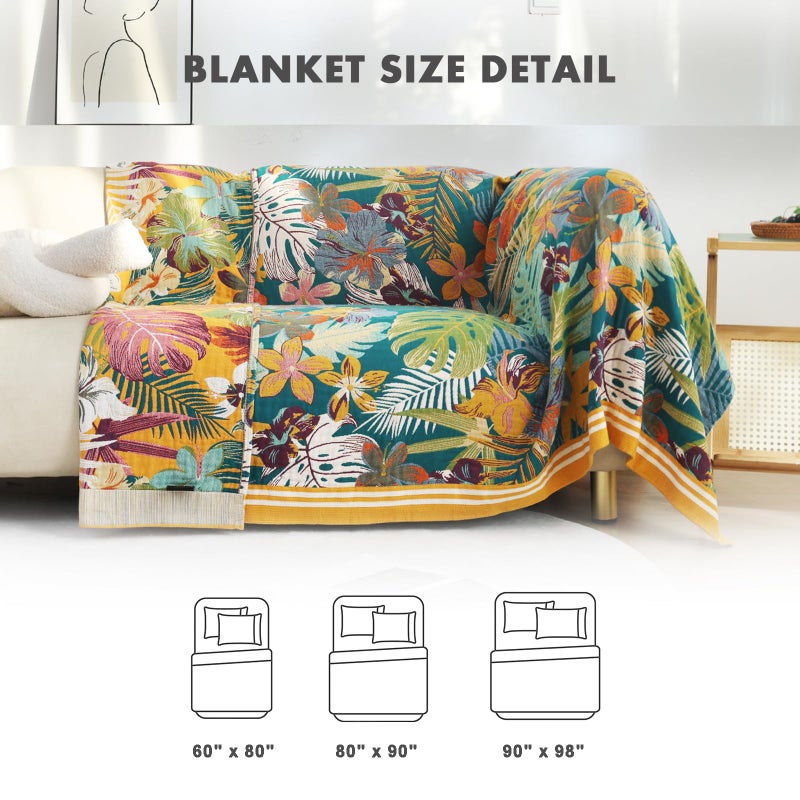 MSGKV Boho Throw Blanket for Couch and Sofa Cotton Blankets for Living Room Bedroom Reversable Florals Throw 60"x80" Spring Breathable Cozy Blankets - Image 3