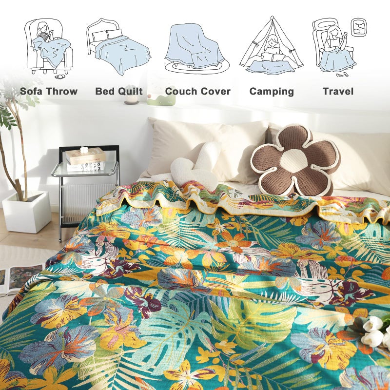 MSGKV Boho Throw Blanket for Couch and Sofa Cotton Blankets for Living Room Bedroom Reversable Florals Throw 60"x80" Spring Breathable Cozy Blankets - Image 4