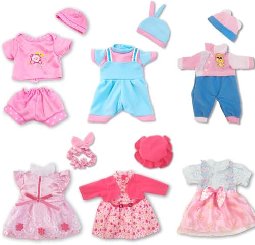 ARTST Doll Clothes12 inch Baby Doll Clothes6 SetsInclude 4 Hats 1 Bowknot for 101112 inch Baby - Image 1