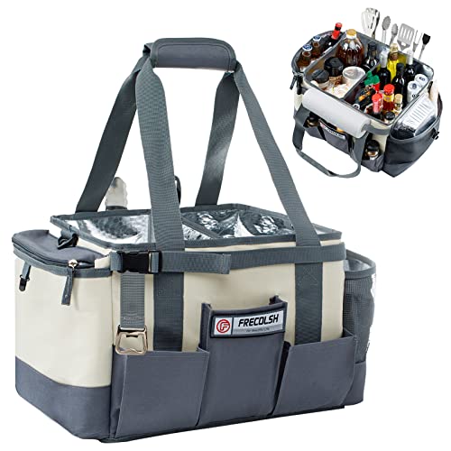 FRECOLSH Large Grill Caddy BBQTailgating Accessories Insulated Condiment Holder Camping Picnic BBQ Tailgating Family Gathering IvoryGrey 1 Gallon 16W x 11D x 115H
