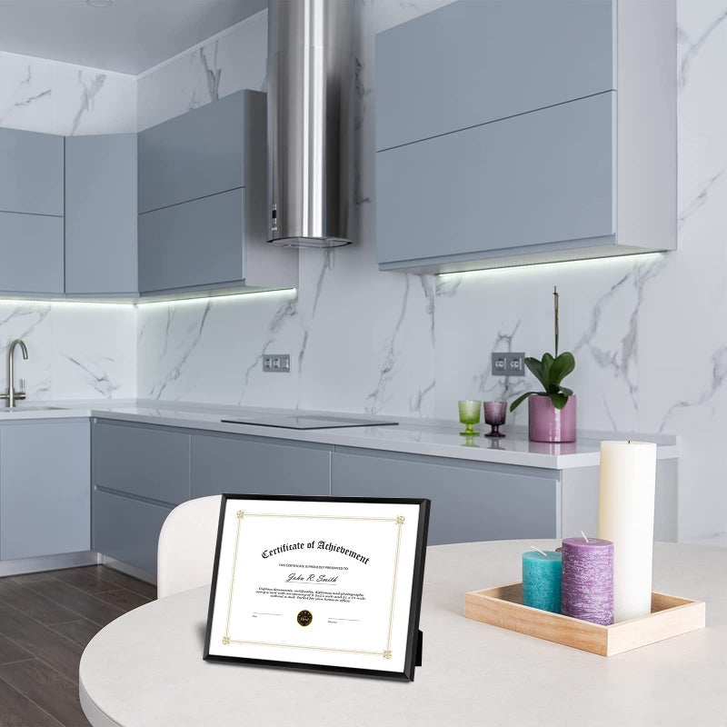 Golden State Art, 8.5x11 Aluminum Certificate Frame, Metal Diploma Frames for 8.5 x 11 Documents, Real Glass Front with Easel Stand (Black, 1 Pack) - Image 3