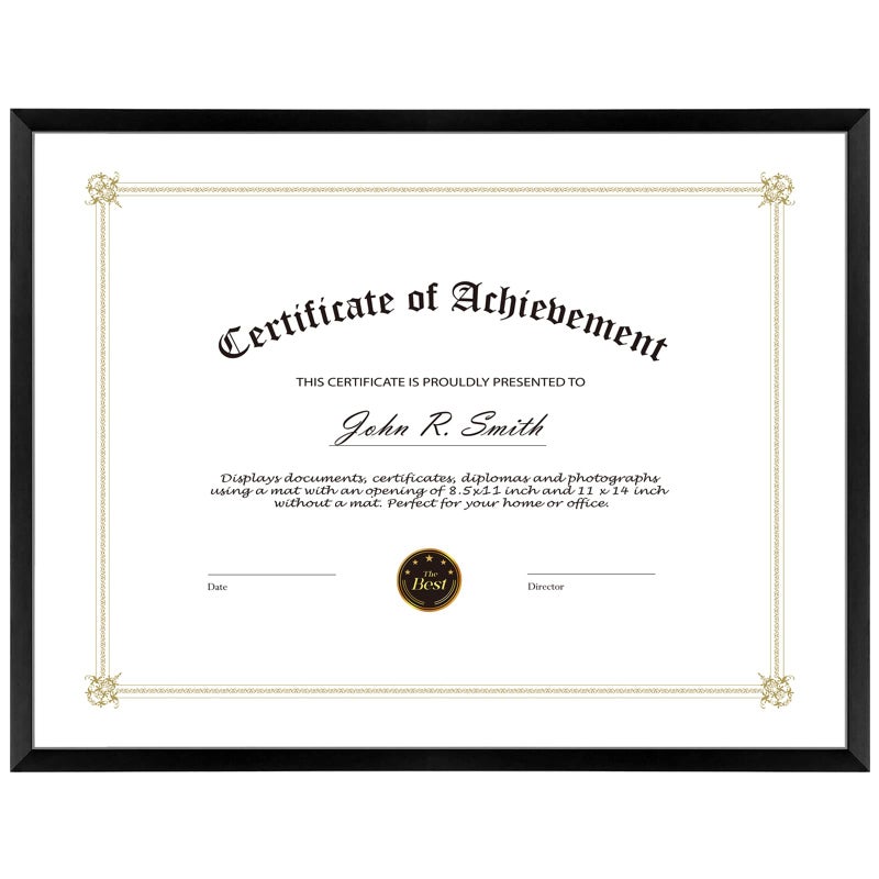 Golden State Art, 8.5x11 Aluminum Certificate Frame, Metal Diploma Frames for 8.5 x 11 Documents, Real Glass Front with Easel Stand (Black, 1 Pack) - Image 1