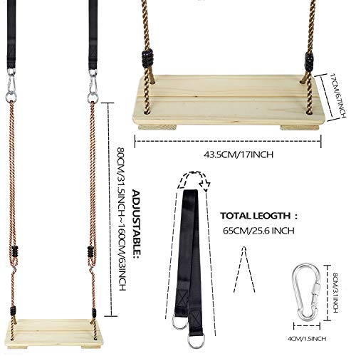NOSTIFY Wooden Swing Seat, Nostalgic Outdoor Wood Swing for Kids, Tree Straps Set Accessories for Backyard Patio Garden Playground, Height Adjustable (Raw Wood) - Image 2