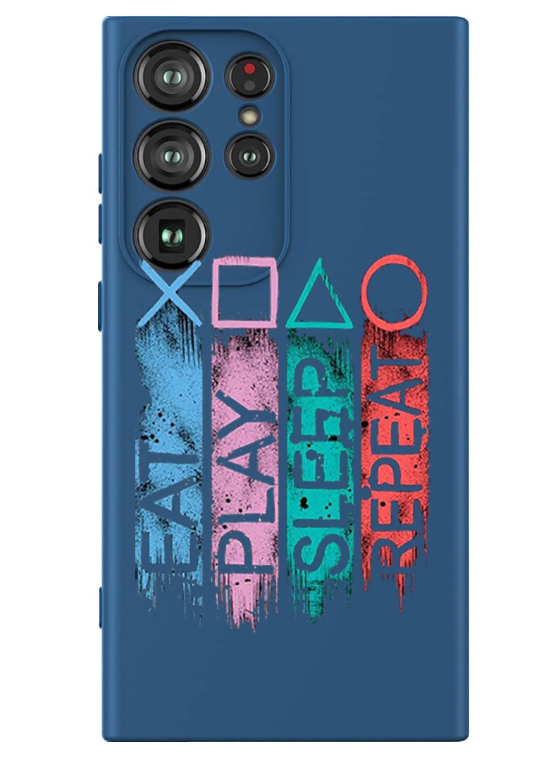 Theodor Protective Slim Fit Case Liquid Silicone Cover with Full Body Protection Anti-Scratch Shockproof Case For Samsung Galaxy S24 Ultra (Blue) - Eat play sleep repeat - Image 1