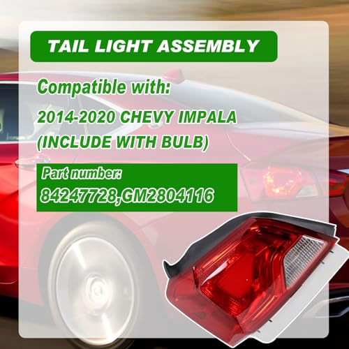 Lochnchn Rear Tail Lights Compatible with Chevy Impala 2014-2020 Outer Taillight Assembly Brake Lamp Left Driver Side Replace 84247728 GM2804116 - Image 2