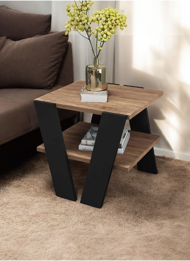 woodx - Modern Industrial V-Leg End Table with Storage Shelf - Image 1