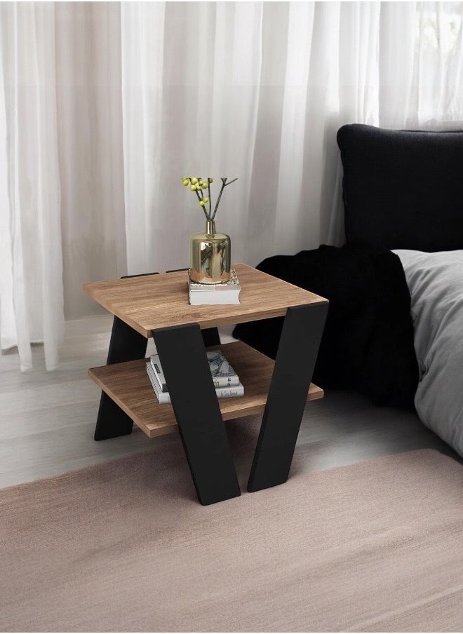 woodx - Modern Industrial V-Leg End Table with Storage Shelf - Image 1