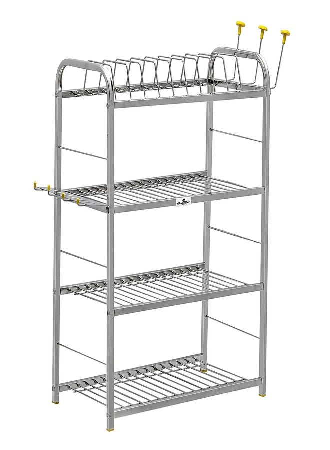 Homify 4-Layer Wall-Mounted Stainless Steel Kitchen Rack | Dish, Utensil, Plate & Cutlery Organizer | Modular Storage Shelf | 24 x 18 Inch SS Rack - Image 4