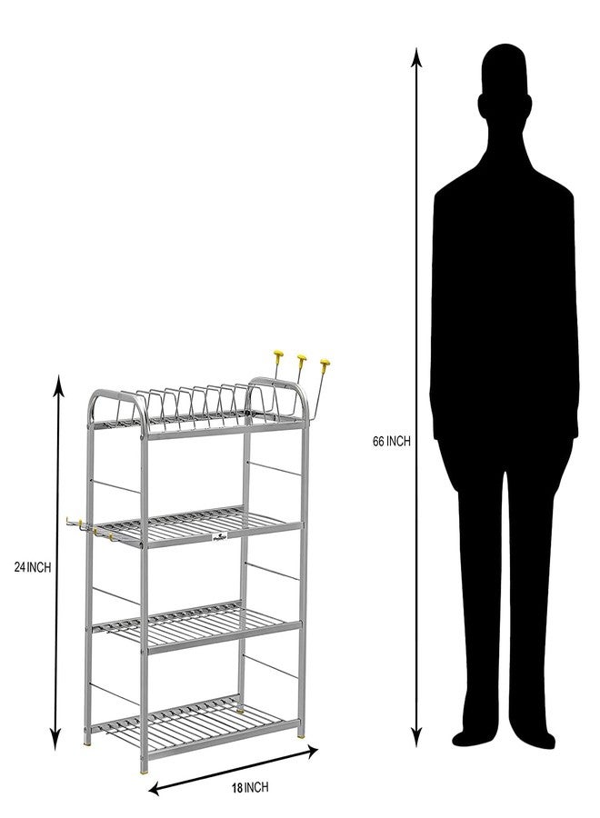 Homify 4-Layer Wall-Mounted Stainless Steel Kitchen Rack | Dish, Utensil, Plate & Cutlery Organizer | Modular Storage Shelf | 24 x 18 Inch SS Rack - Image 2