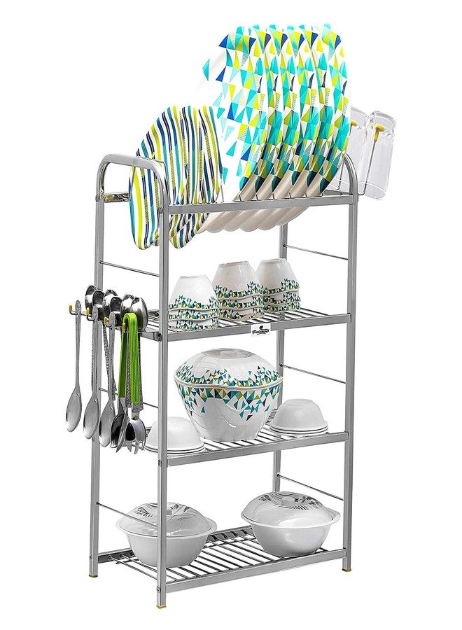 Homify 4-Layer Wall-Mounted Stainless Steel Kitchen Rack | Dish, Utensil, Plate & Cutlery Organizer | Modular Storage Shelf | 24 x 18 Inch SS Rack - Image 3