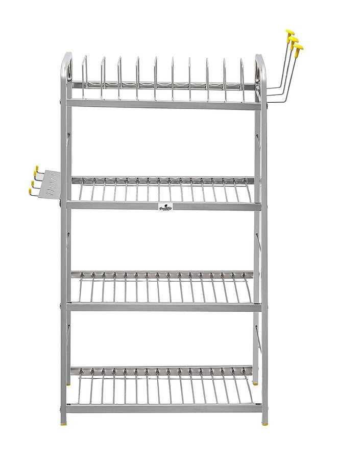Homify 4-Layer Wall-Mounted Stainless Steel Kitchen Rack | Dish, Utensil, Plate & Cutlery Organizer | Modular Storage Shelf | 24 x 18 Inch SS Rack - Image 5