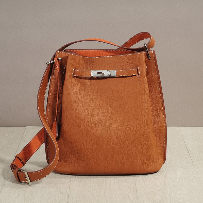 First Layer Genuine Leather Bucket Bag Casual One-Shoulder Vertical Original Cowhide Horseshoe Shoulder Handbag For Women - Image 1