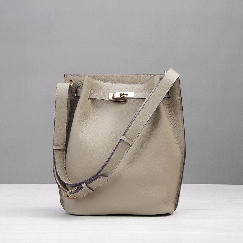 First Layer Genuine Leather Bucket Bag Casual One-Shoulder Vertical Original Cowhide Horseshoe Shoulder Handbag For Women - Image 3