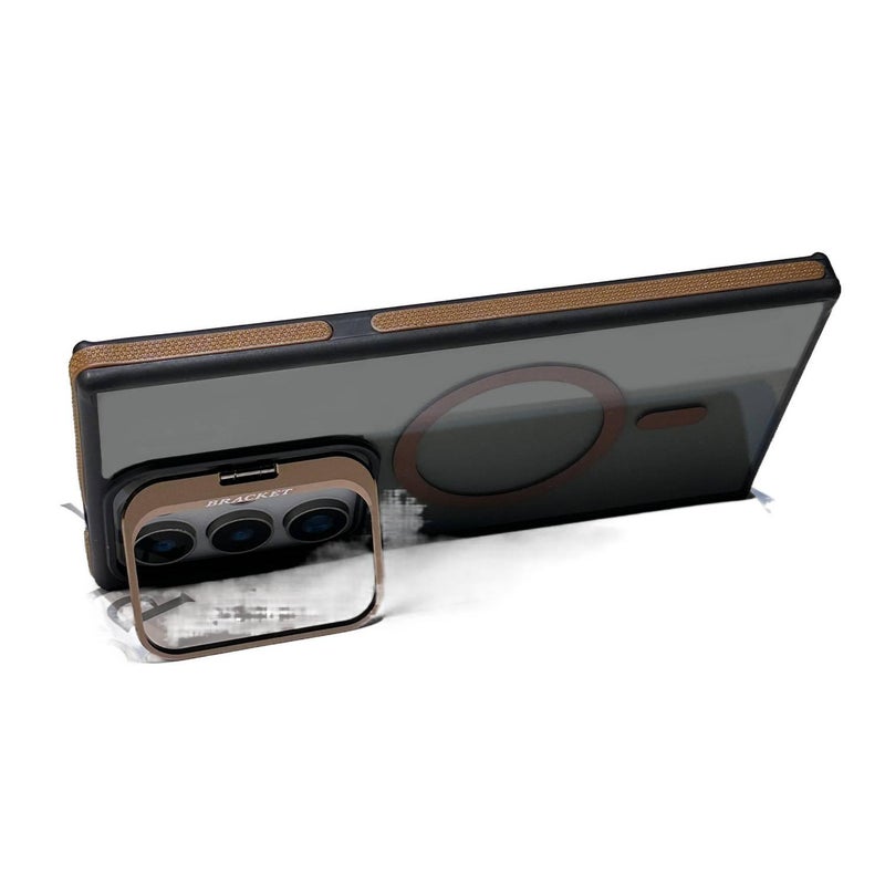 غطاء MagSafe بTPU + PC لـ Samsung Galaxy S23 Ultra مع حامل قائم ومغناطيس قوي مع مقاوم للصدمات مع قبضة مضادة للانزلاق باللون رمادي تيتانيوم مضاد للانزلاق مغناطيسي بوظيفة حامل من مادة. - Image 4