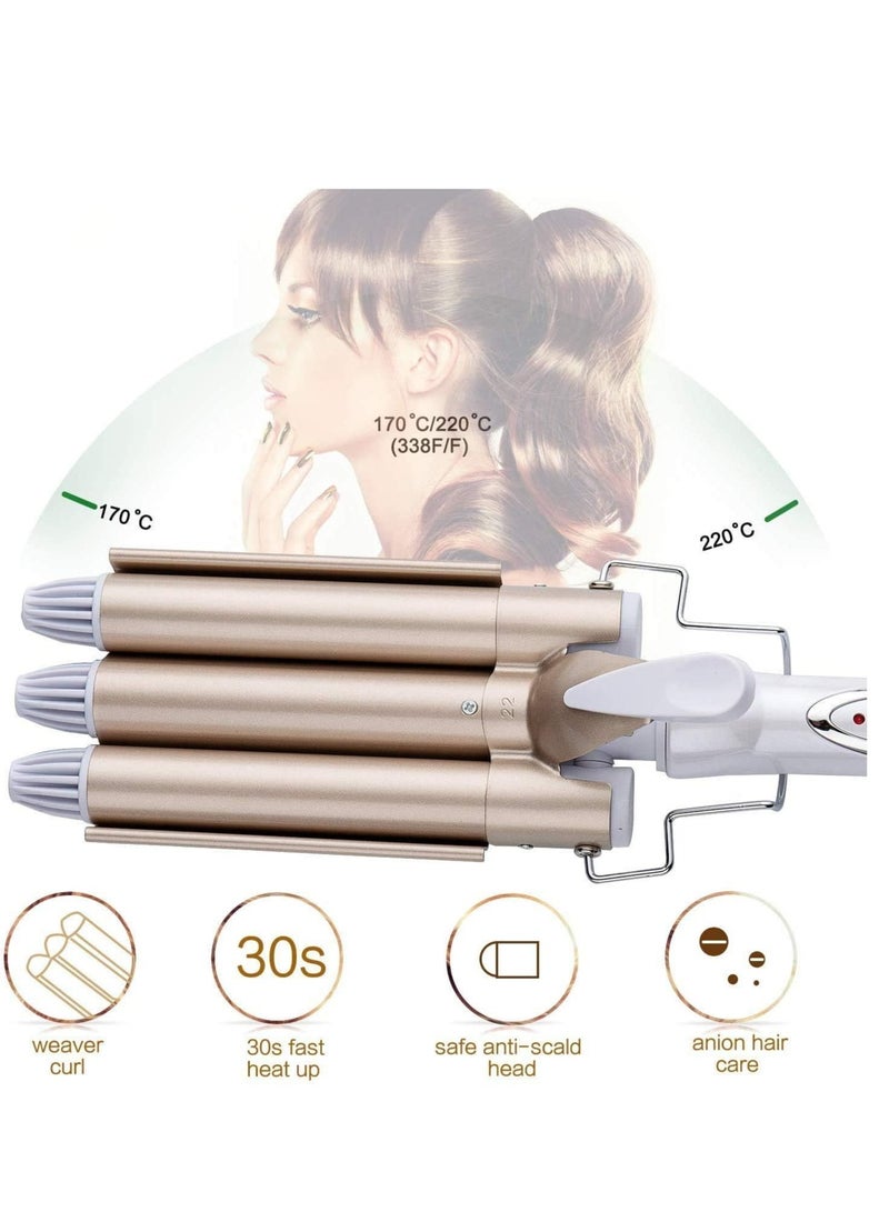 3 Barrel Curling Iron Wand Hair Waver Curler Iron, 1 Inch (25mm) Ceramic Tourmaline Triple Barrels, Crimper Hair Iron Hair Waving Styling Tool for Deep Waves - Image 4