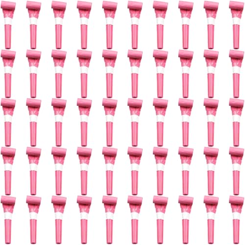 ywmigl 50 Pcs Party Blowers for Kids Funny Blower Noise Makers Blowouts Horns Whistles Perfect for Birthday Parties New Years Sporting Events Party Supplies Pink - Image 1