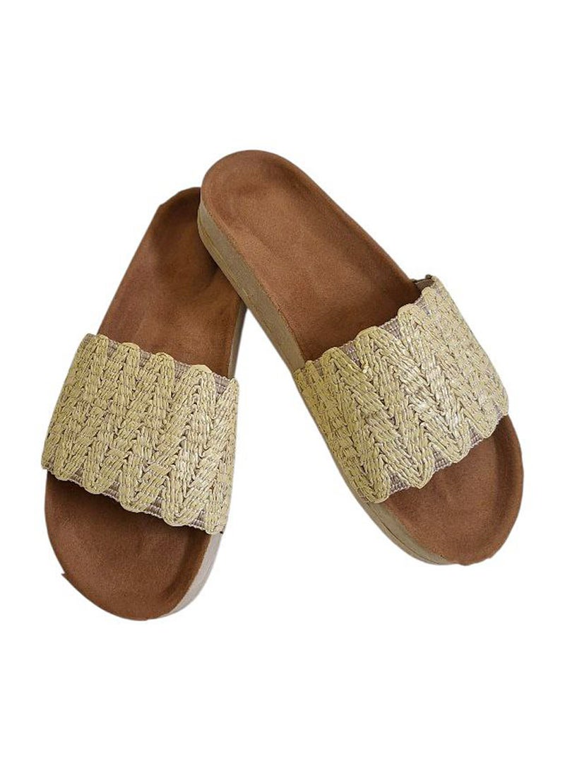 Karisma Flat Squared Toe Slippers With Simple Canvas With Embroidered Upper Strap - Image 1