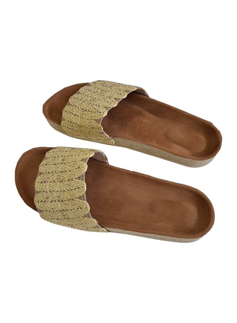 Karisma Flat Squared Toe Slippers With Simple Canvas With Embroidered Upper Strap - Image 2