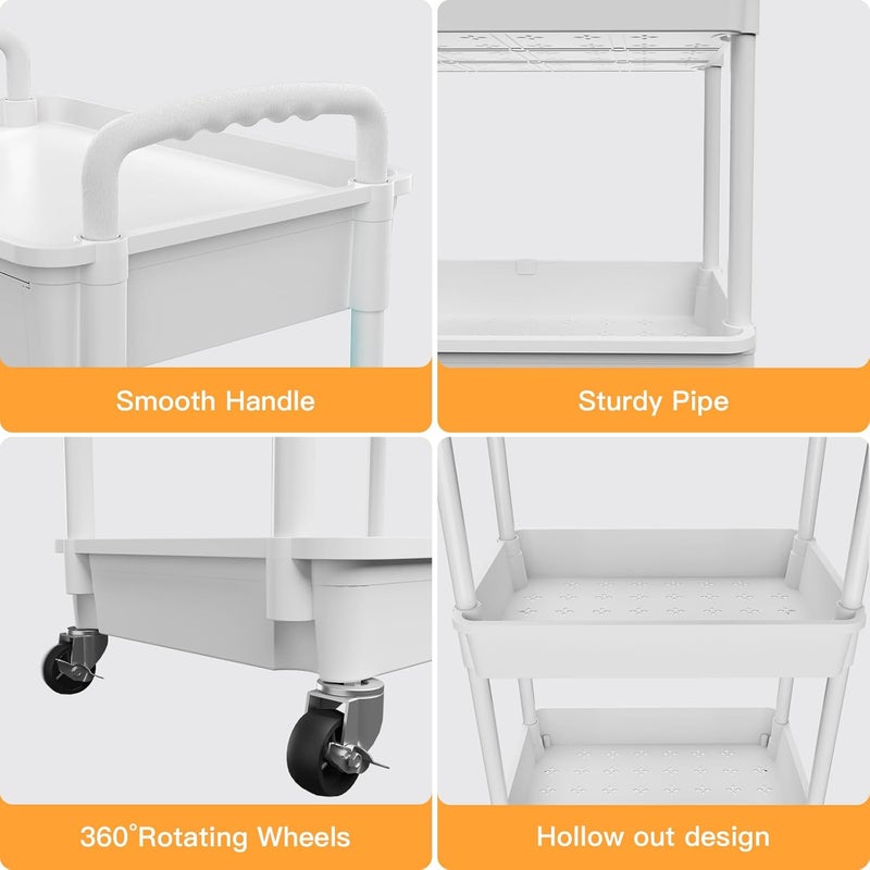 REBECAT 4 Tier Rolling Utility Cart with Drawer, Utility Cart Made of Multifunctional Storage Organizer Tool for Kitchen,Bathroom,Living Room,Office(Gray) - Image 1