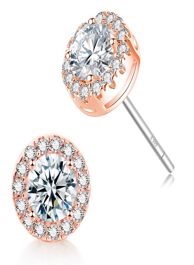 fleur rouge 18K Gold Plated Halo Stud Earrings CZ Simulated Diamond Round Earing for Women,Rose Earrings for Women,Sparkle Allure Earrings with Size 0.27inch,in Rose Gold - Image 1