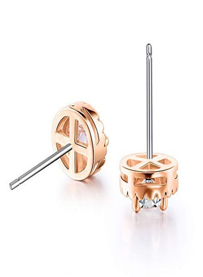 fleur rouge 18K Gold Plated Halo Stud Earrings CZ Simulated Diamond Round Earing for Women,Rose Earrings for Women,Sparkle Allure Earrings with Size 0.27inch,in Rose Gold - Image 5