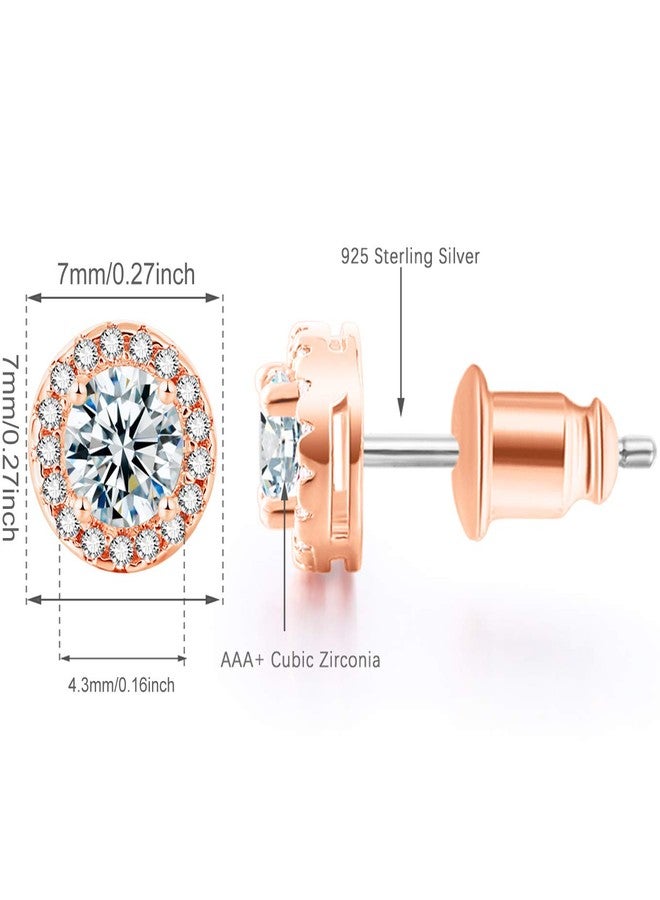 fleur rouge 18K Gold Plated Halo Stud Earrings CZ Simulated Diamond Round Earing for Women,Rose Earrings for Women,Sparkle Allure Earrings with Size 0.27inch,in Rose Gold - Image 2