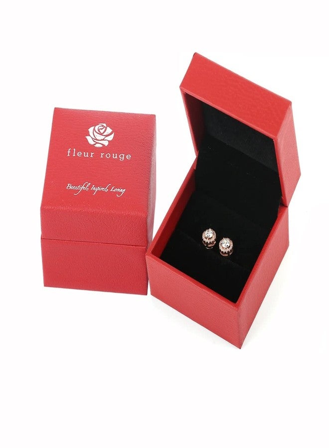 fleur rouge 18K Gold Plated Halo Stud Earrings CZ Simulated Diamond Round Earing for Women,Rose Earrings for Women,Sparkle Allure Earrings with Size 0.27inch,in Rose Gold - Image 3